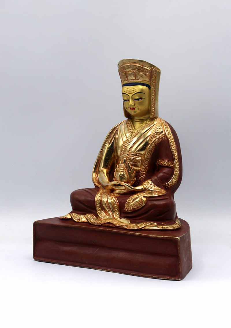 Partly Gold Plated Gampopa Statue 8"H