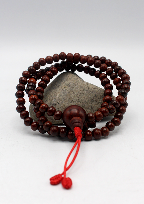 Original Rosewood Beads Mala with Red Tassel 10mm