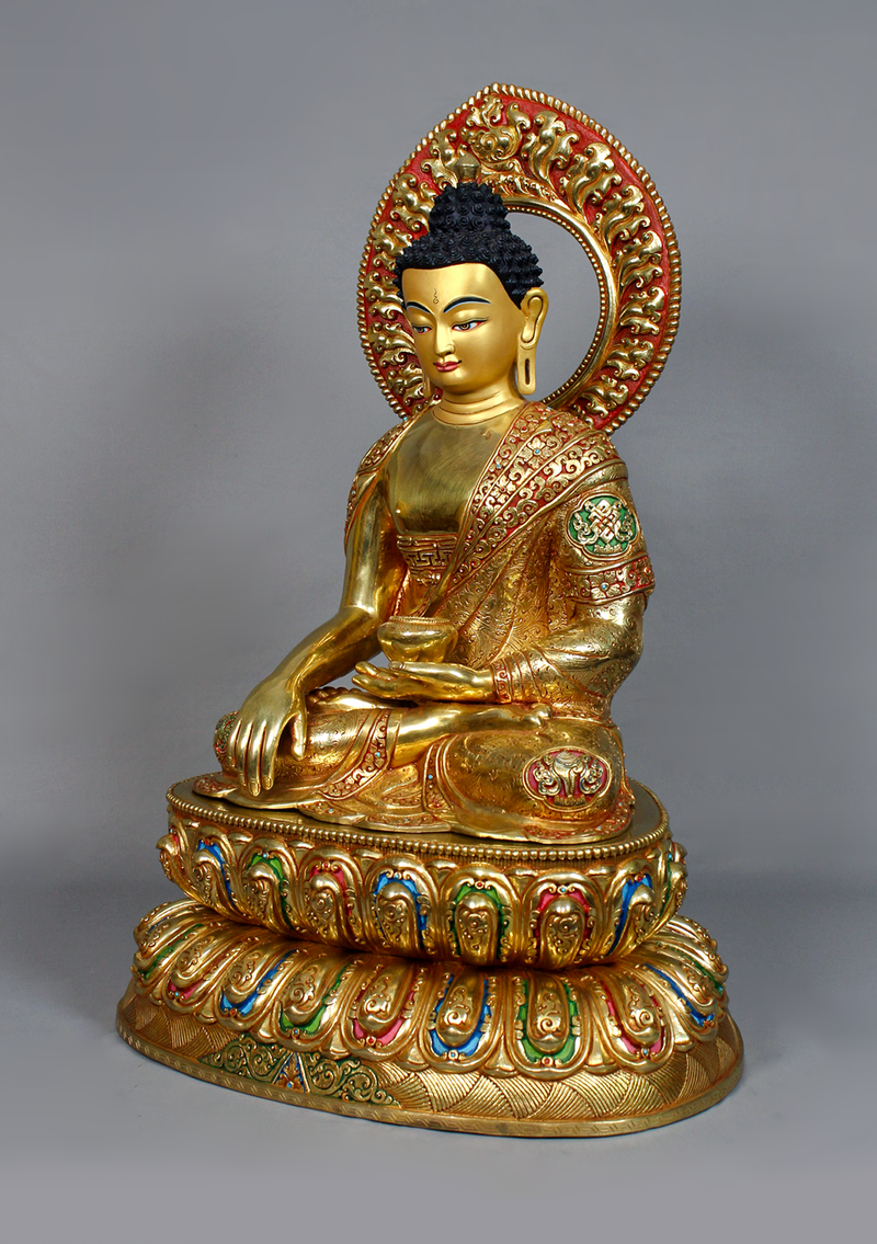 8 Auspicious Symbol Engraved Masterpiece 24K Shakyamuni Buddha Statue 1.7 feet high