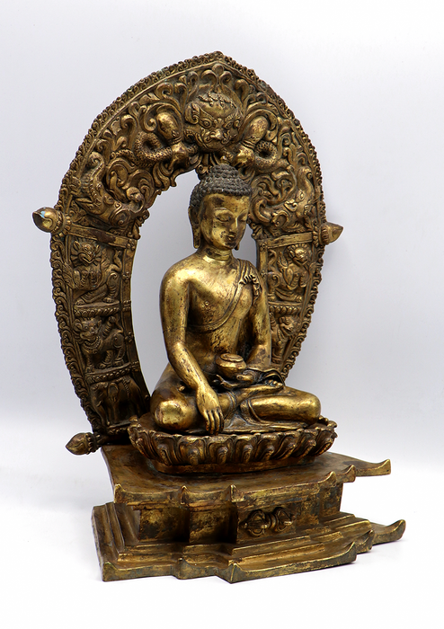 Antique 24 K Shakyamuni Buddha Statue with Frame 13"H