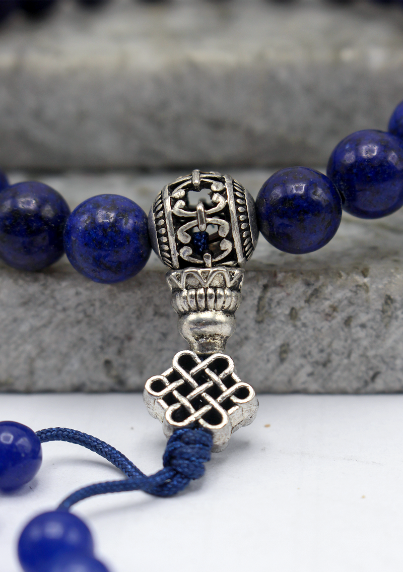 Lapis Lazuli Beads Wrist Bracelet with Eternal Knot