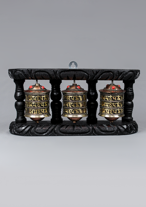 3 Prayer Wheel  Wooden Frame Hanging Nepal Souvenirs Hanging