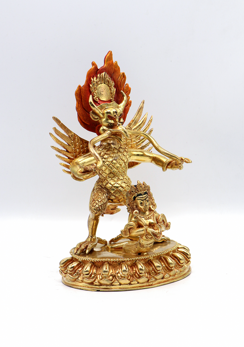 Vainateya 24 K Gold Copper Garuda Statue 8"