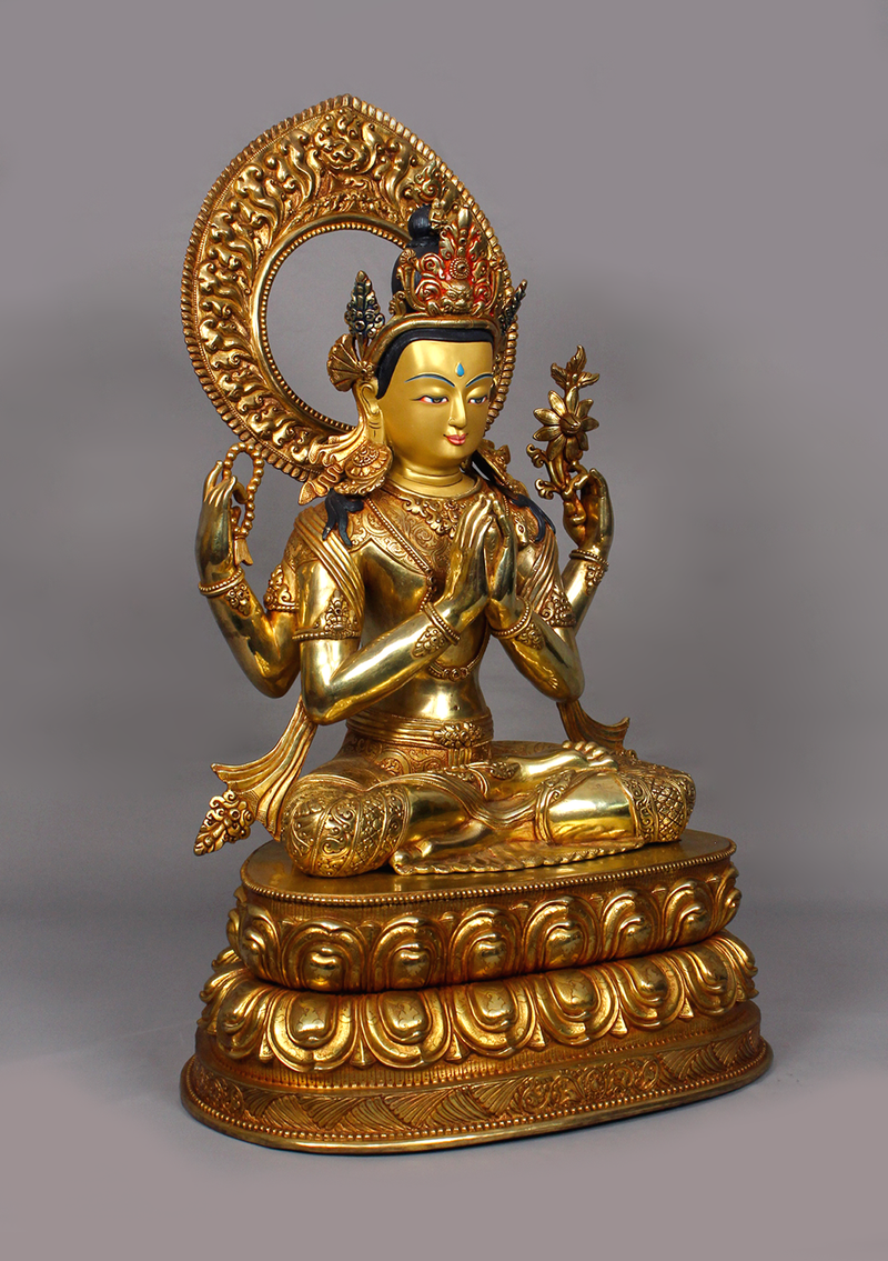 Fully Gold Plated Chenrezig Statue 1.7 feet high