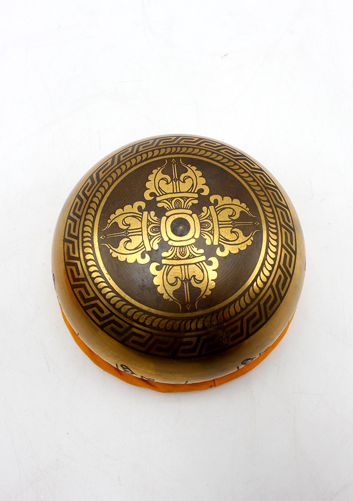 Chenrezig Painted Singing Bowl Set with Silk Brocade Gift Box