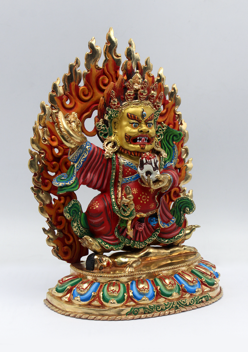 Majestic Hand-Painted Gold-Plated  Kajupa Mahakala Statue 8.5"H