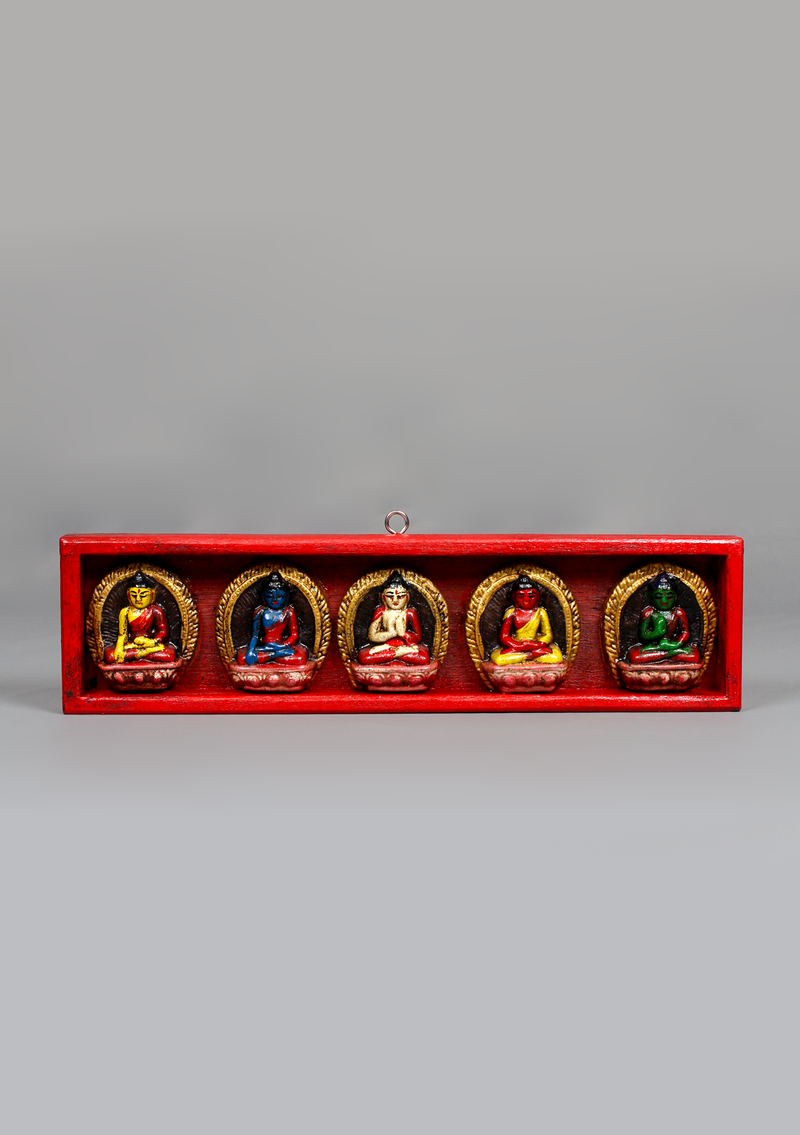Wooden PANCHA BUDDHA Door Hanging Plaque