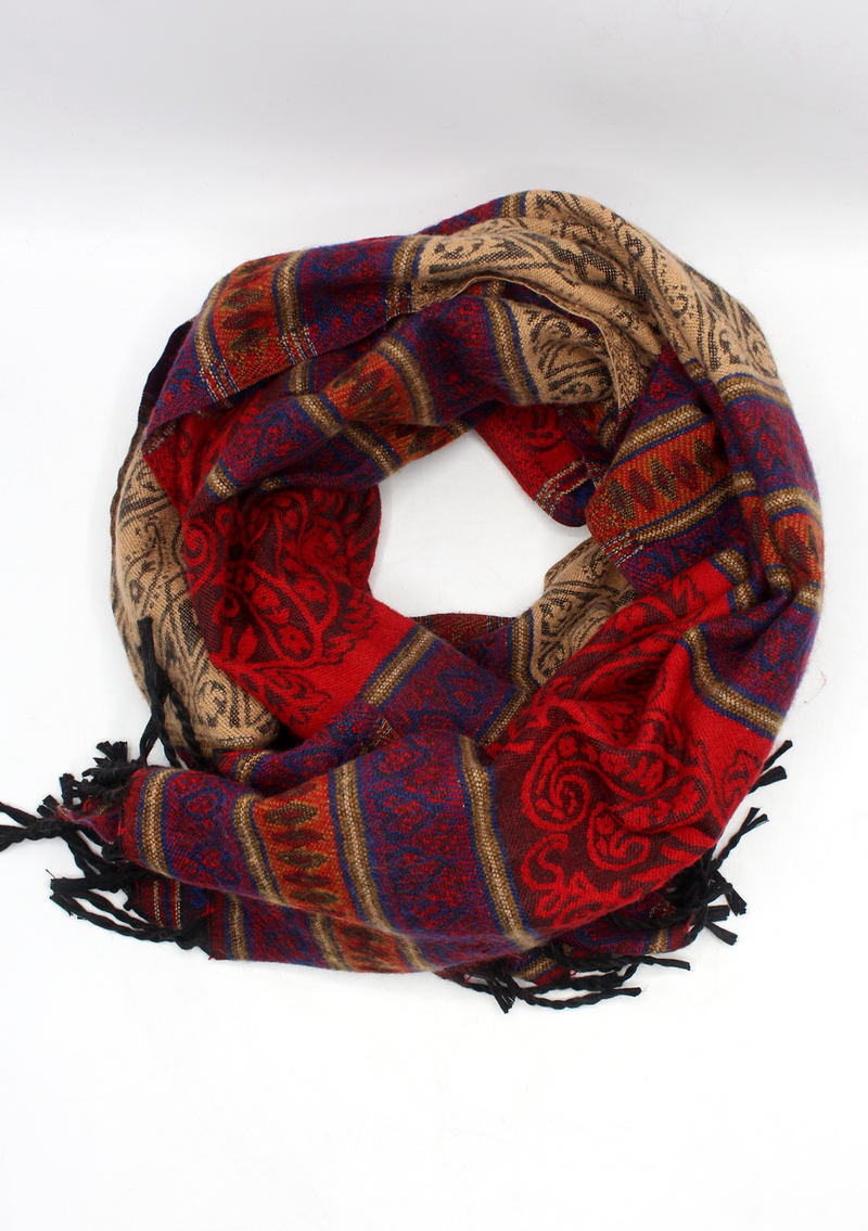 Hand loomed Leaf Heart Red Woolen Shawl Nepal