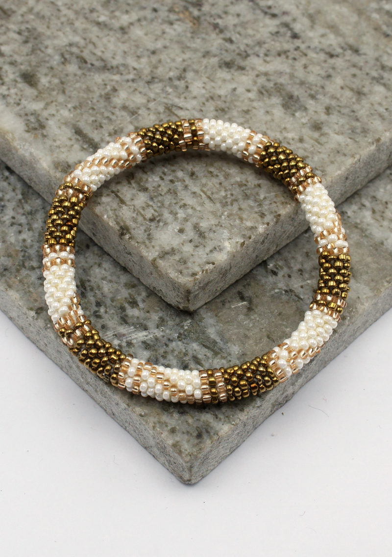 Silver Black Pink Roll on Beads Bracelet
