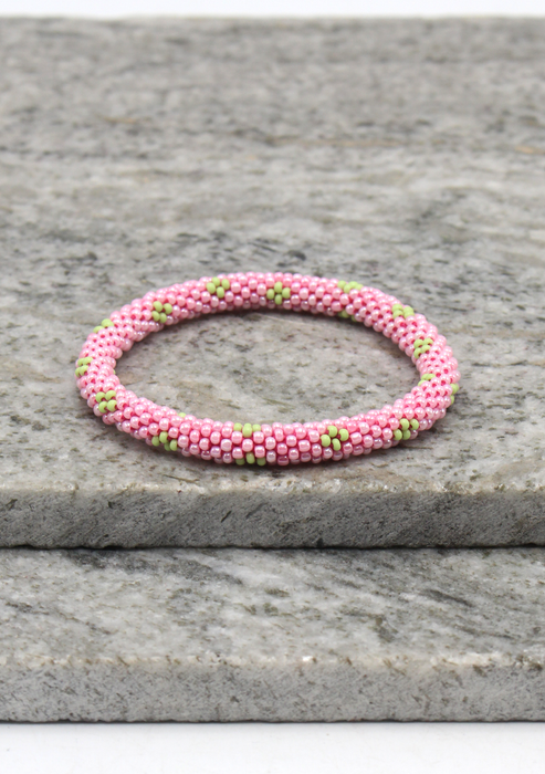 Pretty Pink Nepalese Roll on Beads Bracelet