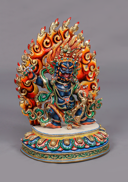 Handpainted Master Vajrapani Statue-Goldplated Copper 7.5" Himalayan Buddhist Protector