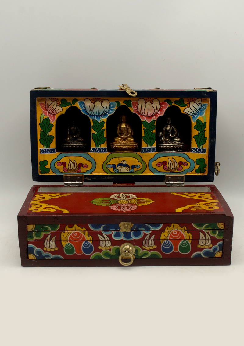Handcrafted Wooden Buddhist Ritual Tibetan Altar Portable Shrine Box