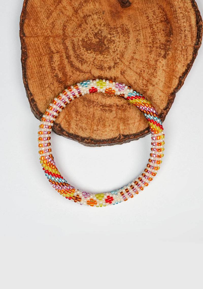 Colorful Stripy Design Nepalese Roll Bead Bracelet Handmade Jewelry