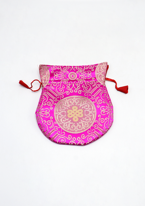 Endless Knot Brocade Drawstring Multicolor Mala Bag Pouch