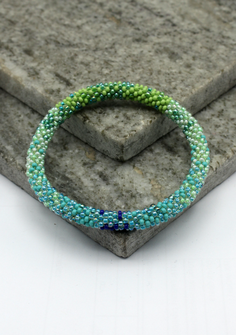 Aqua Blue Roll on Beads Bracelet