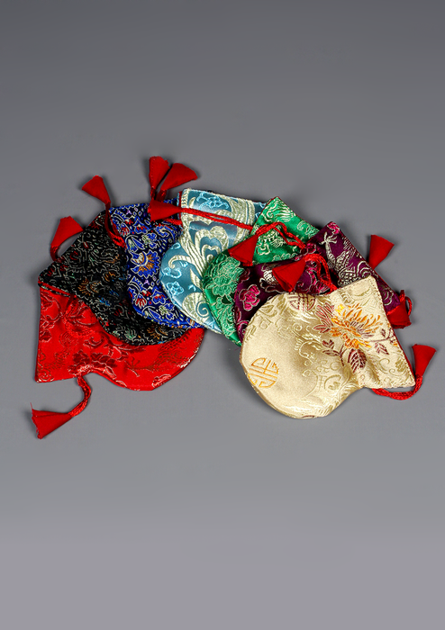 Silk Brocade Colorful Flower Design Drawstring Mala Pouch