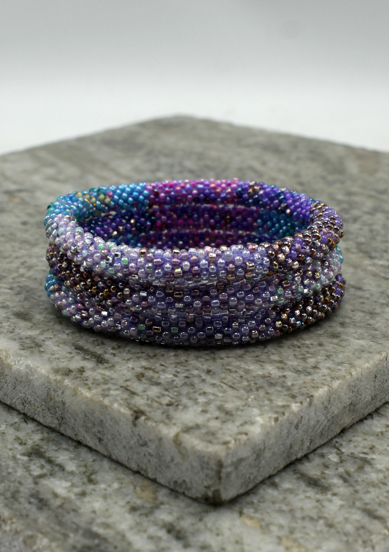 Purple Multi Color Roll on Beads Bracelet