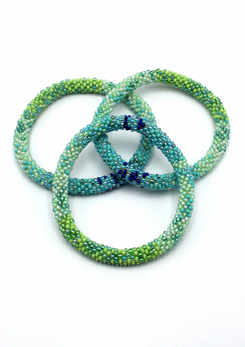 Aqua Blue Roll on Beads Bracelet