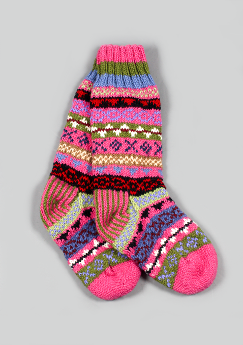 Cozy Handknitted Mixed Color Woolen Knee High Socks