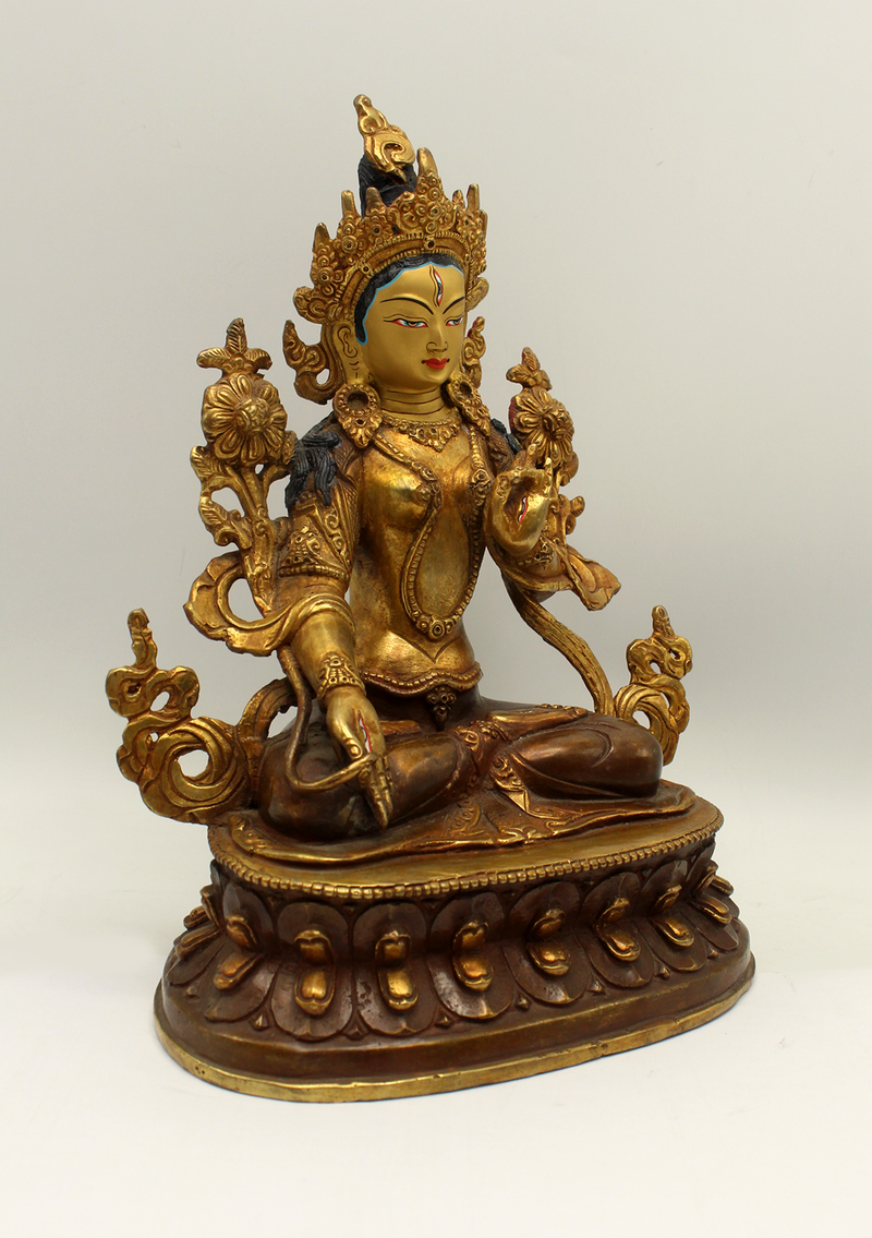 Copper Gold Plated  White Tara  Seated on Double Lotus 9" H