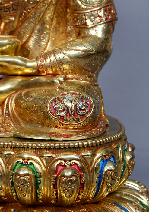 8 Auspicious Symbol Engraved Masterpiece 24K Shakyamuni Buddha Statue 1.7 feet high