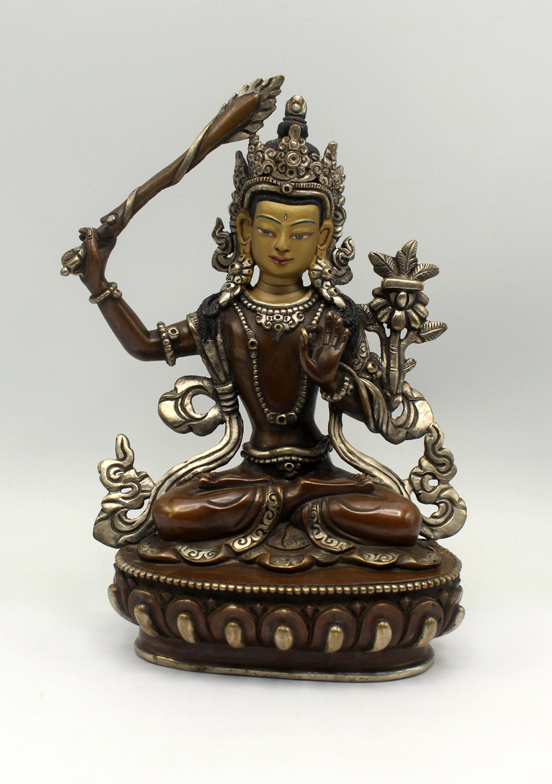 Copper Oxidized Manjushri God of Compassion Statue 7"H