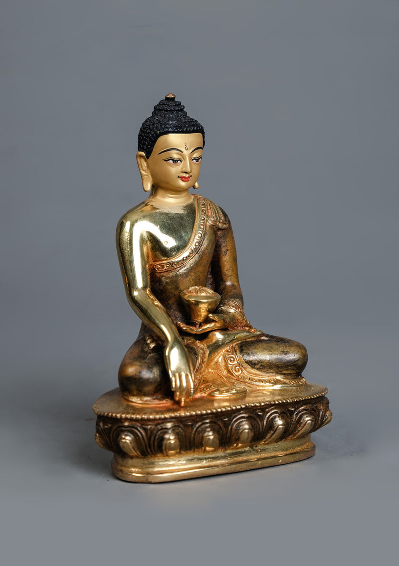 Partly Gold-Plated Shakyamuni Buddha Statue 5.5" H | Handmade in Nepal
