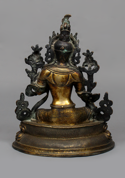 Antique Style Copper Green Tara Statue 9.5" H