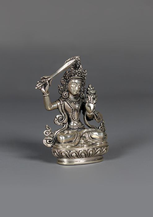 Sterling Silver 925 Manjushree Statue 8.2 cm