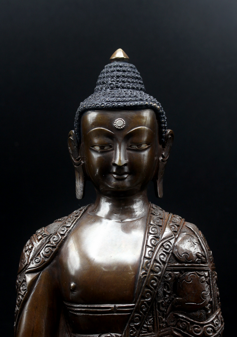 Copper Medicine Buddha Statue 9"H