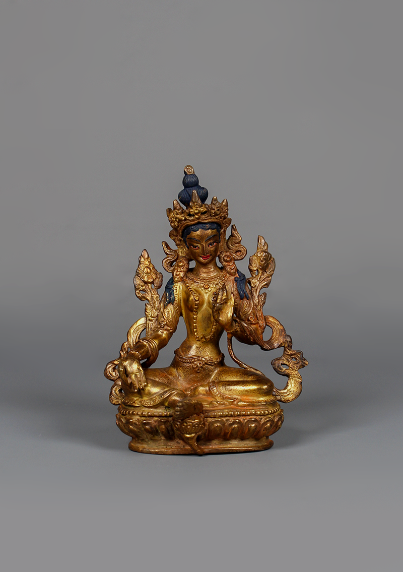 Antique Style Green Tara Statue 5.75" H
