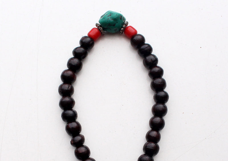 Dark Rosewood Bracelet with Turquoise Spacer