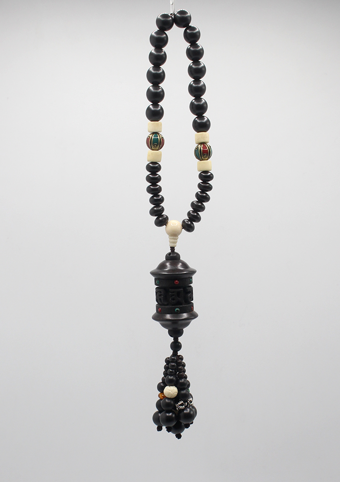 Tibetan Prayer Wheel Carved Wooden Car Hanging Amulet