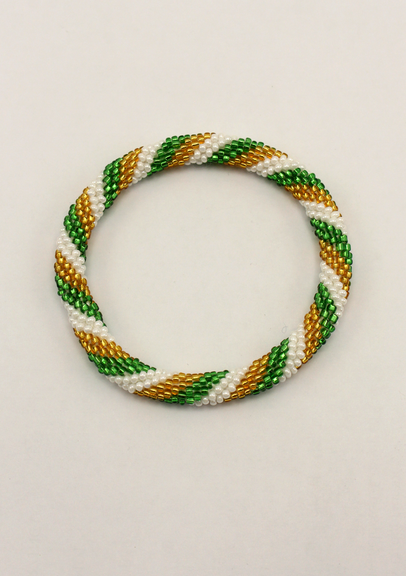 Gold  Green Twisted  White Roll on  Beads Bracelet