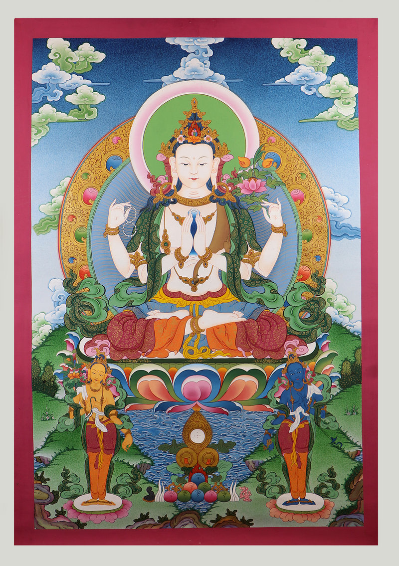 Chenrezig  God of Compassion Tibetan Thangka Painting