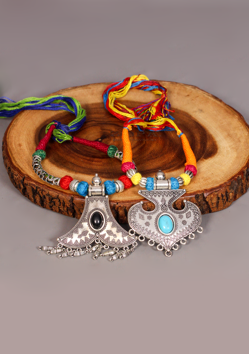 Elegant White Metal Tribal Style Pendant with Stone from Nepal