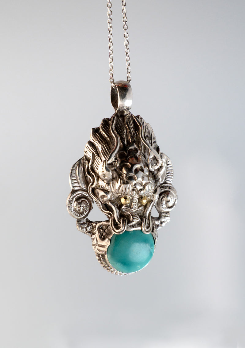 Sterling Silver Turquoise Dragon Pendant with Chain