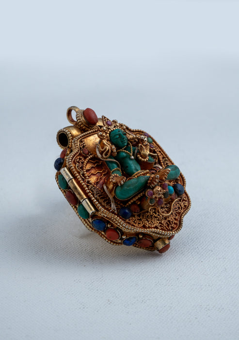 925 Silver Tibetan Double Ghau with Gold Plating - Green Tara & White Tara