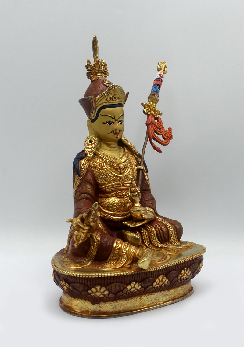 Partly Gold Plated Copper Guru Padmasambhava Statue 8.5"H