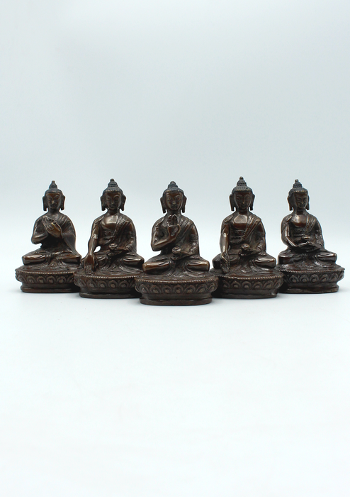 Set of 5 Copper Oxidised Pancha Buddha Statue 3.2"