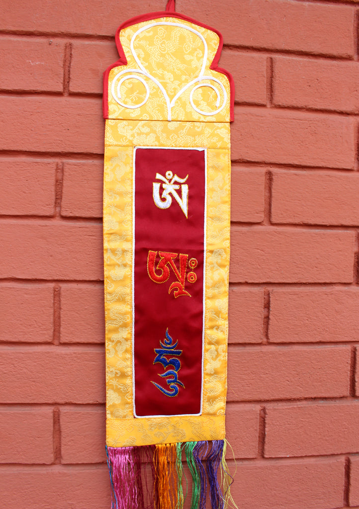 Buddhist Ritual Wall Hanging Banner Embroidered with Om Ah Hum