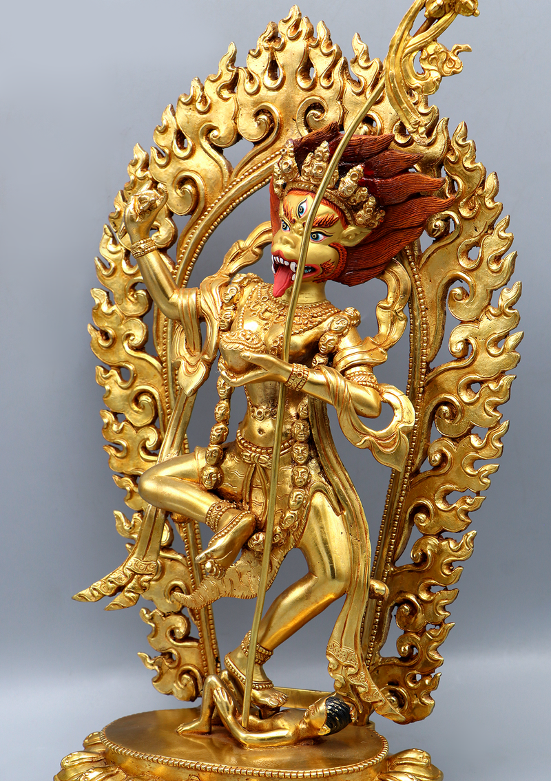 Fully Gold Plated Simhamukha Statue 13.5"H