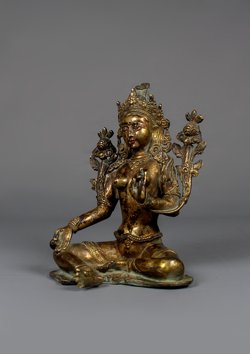 Antique Style Green Tara Statue 7"