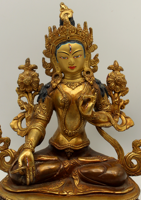 Copper Gold Plated  White Tara  Seated on Double Lotus 9" H