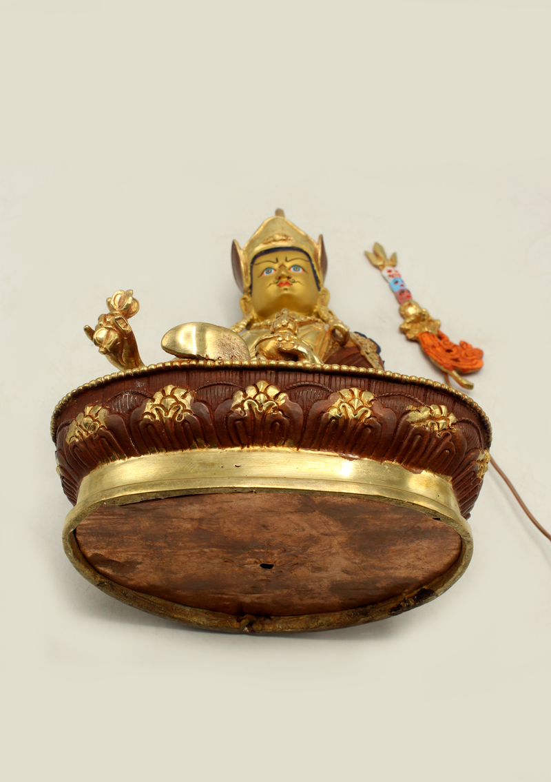 Partly Gold Plated Copper Guru Padmasambhava Statue 9"H