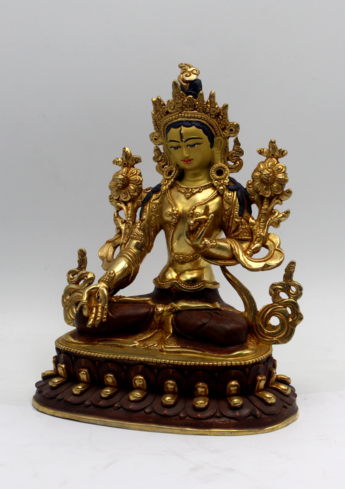 Fine Quality 24 K Gold White Tara Statue 9" H
