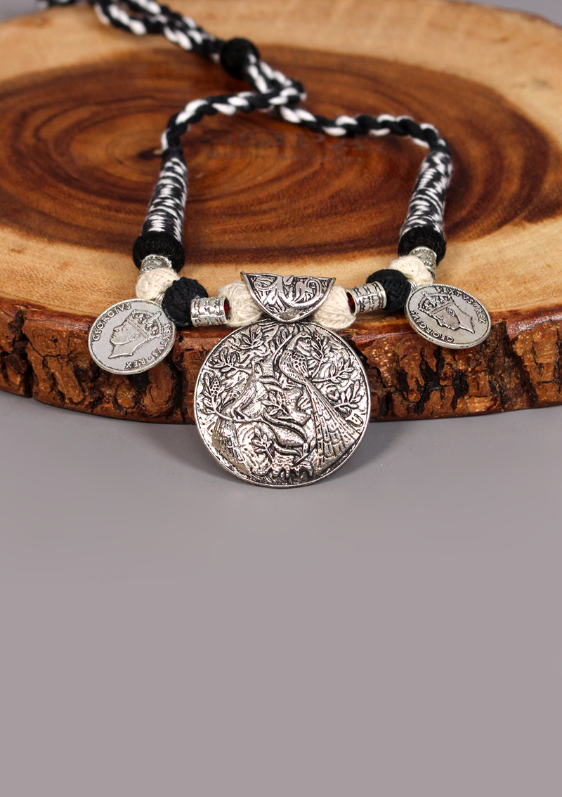 Elegant White Metal Tribal Style Mayur/ Peacock Pendant from Nepal