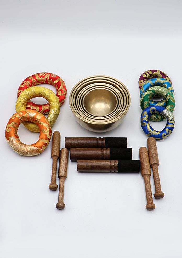 Seven Chakra Singing Bowl Tuned Set of 7 with  Cushion and Mallet