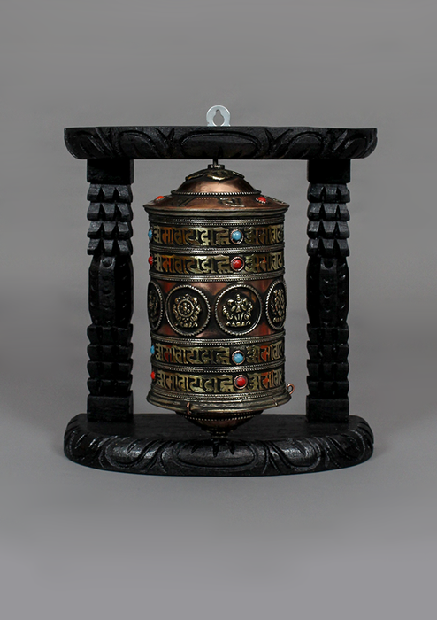 Wall Hanging Single Prayer Wheel with Stone Inlays
