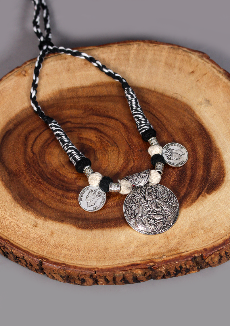 Elegant White Metal Tribal Style Mayur/ Peacock Pendant from Nepal